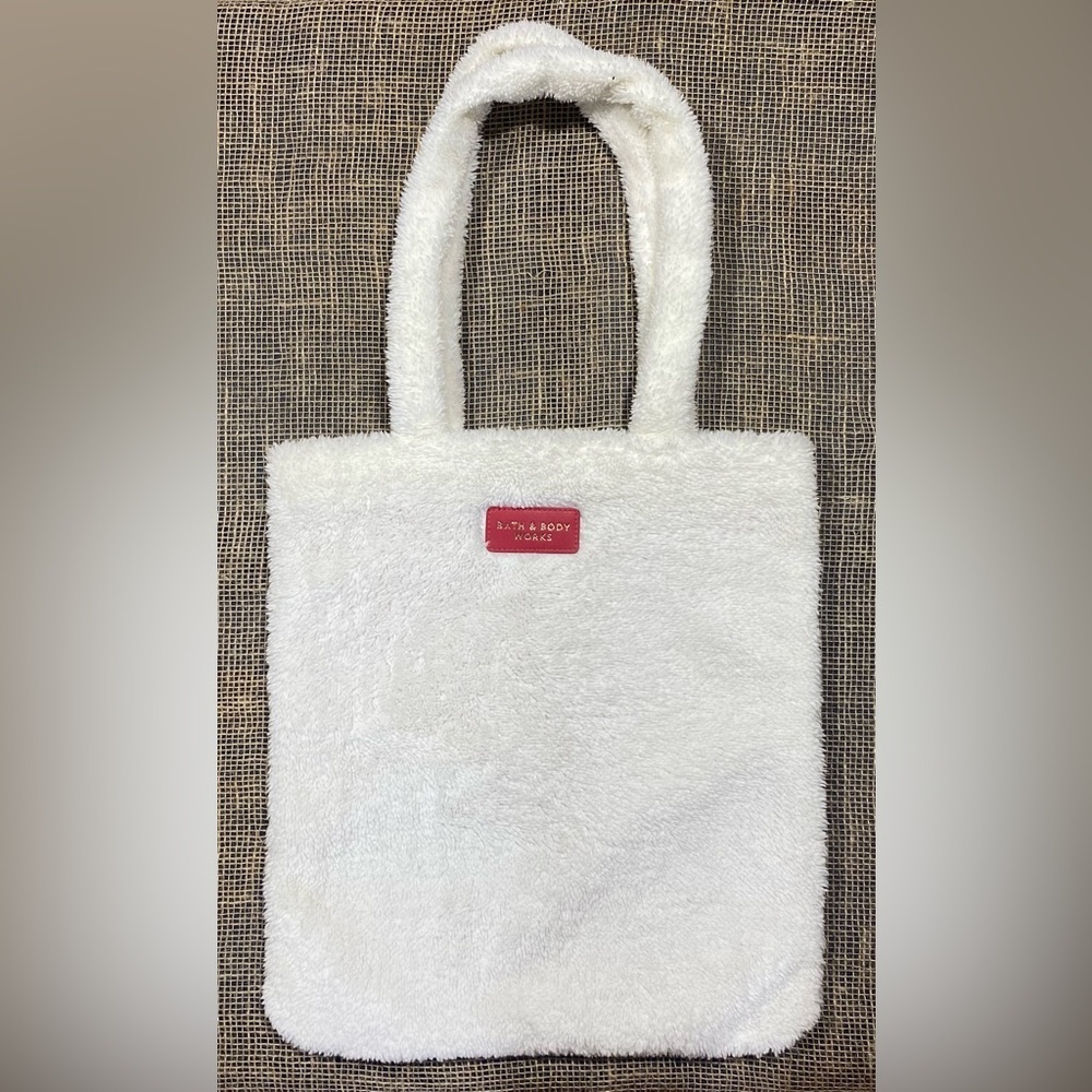 Bath & Body Works White Sherpa Tote Bag with 2 Handles